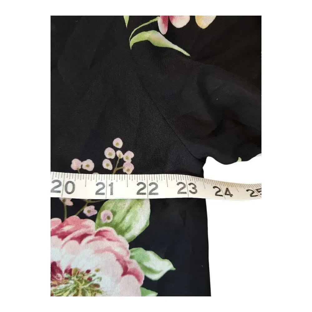 Oscar De La Renta Pink label black pink rose robe sz‎ L/XL kimono floral satin